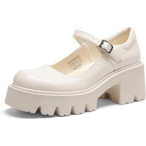 Women's Mary Jane Platform Low Heel Chunky Pumps Round Toe Ankle Strap Shoes